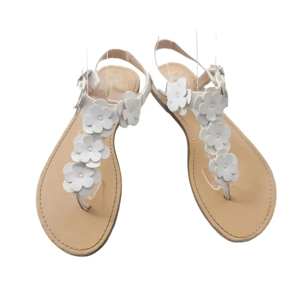 Girls White Sandals Size 4 Floral Open Toe Summer Shoes